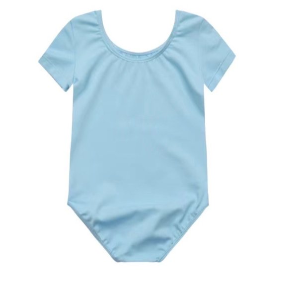 Danskin Childs Leotard Sky Blue Short Sleeve Scoop Neck Small Large Dance - Picture 10 of 11